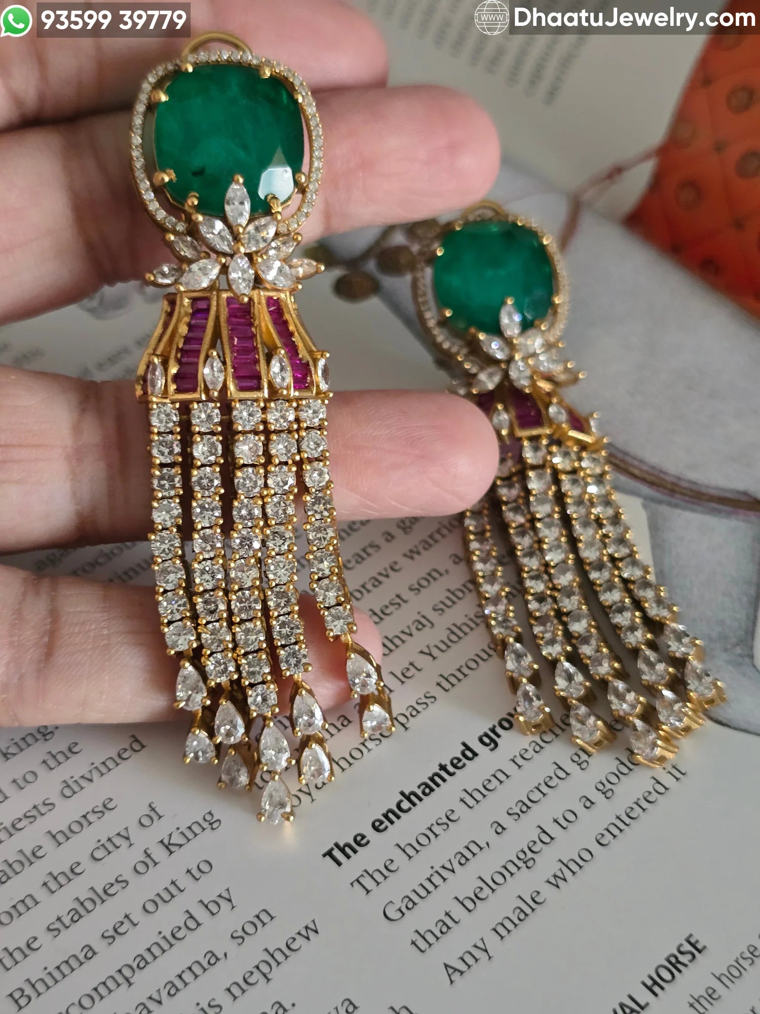 Antique Mehendi Plated Moissanite Tassel Earrings with Colored Doublet Stones