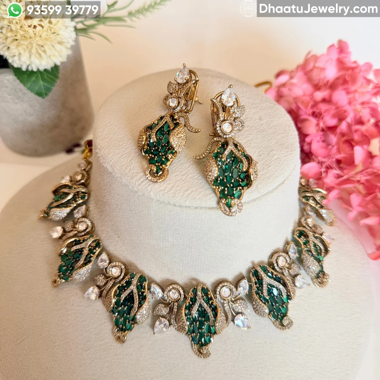 Floral Fusion Choker Set with Ruby & Emerald Stones - Victorian Style Nakshi Jewelry