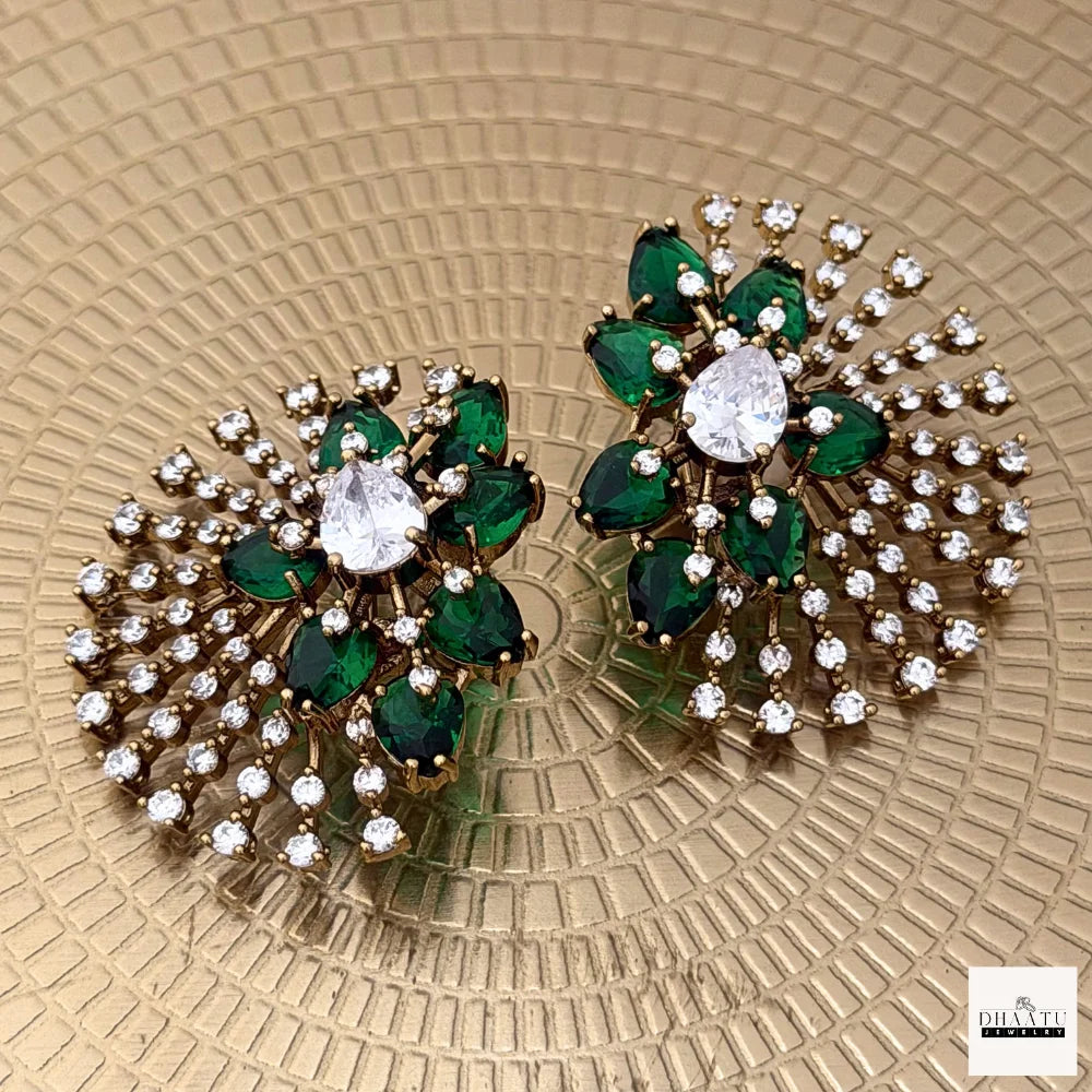 Crystal Floral Statement Studs | Antique Gold Plating