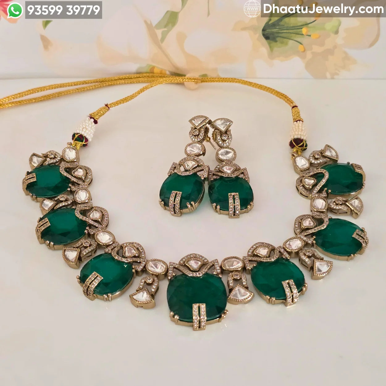 Handcrafted Kundan & Polki Meenakari Choker Set with Semi-Precious Stone Droplets