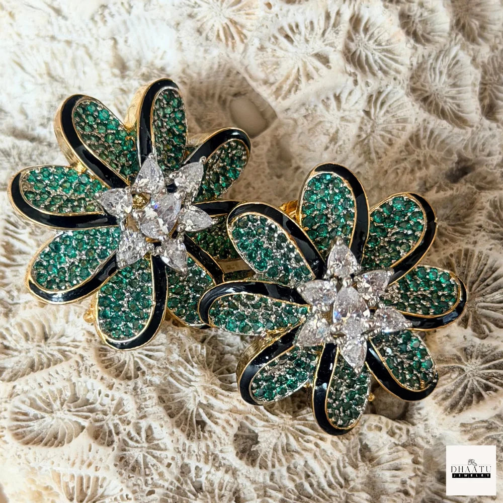 Lumina Enamel-Edged Crystal Floral Stud Earrings | Gold-Plated Statement Jewelry