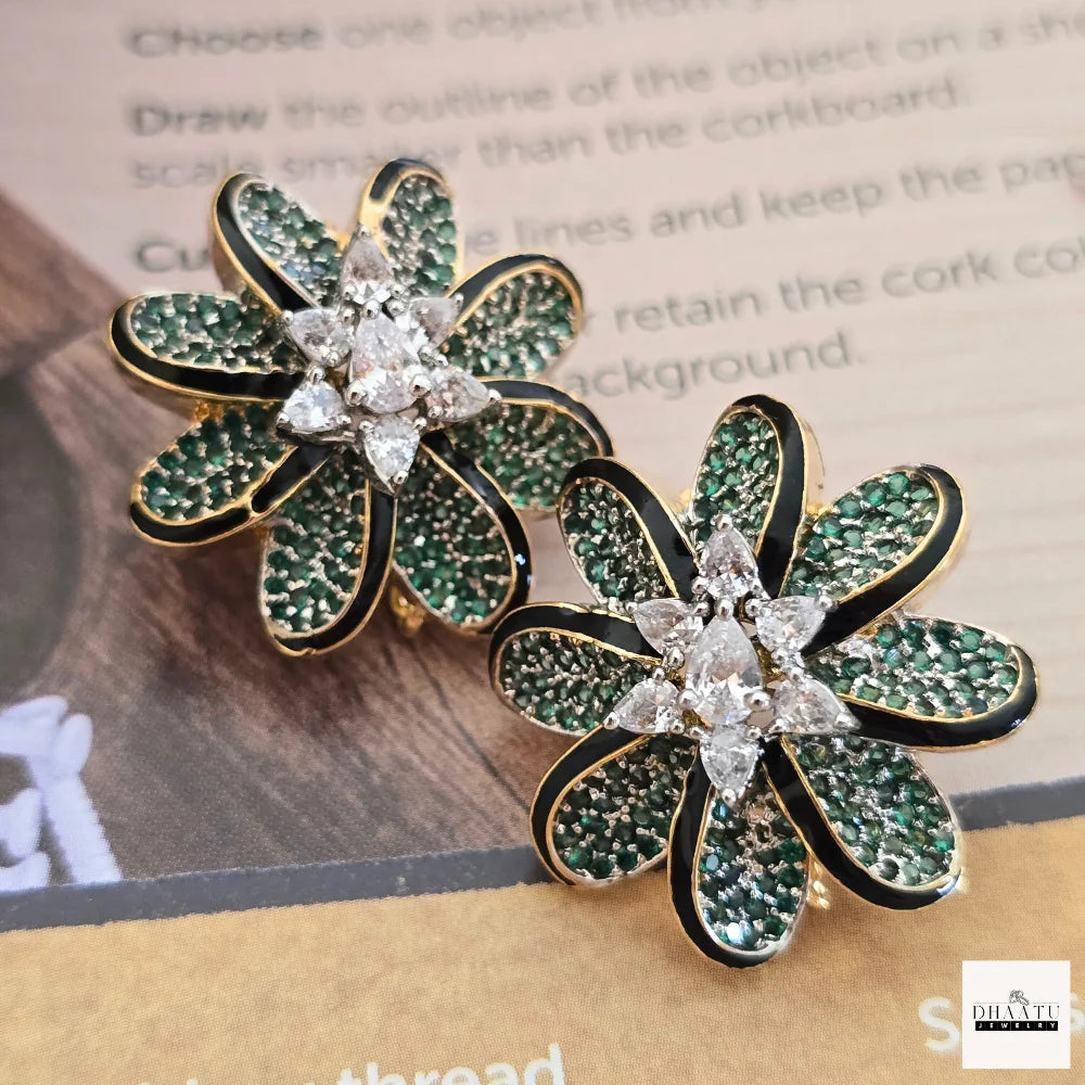 Lumina Enamel-Edged Crystal Floral Stud Earrings | Gold-Plated Statement Jewelry