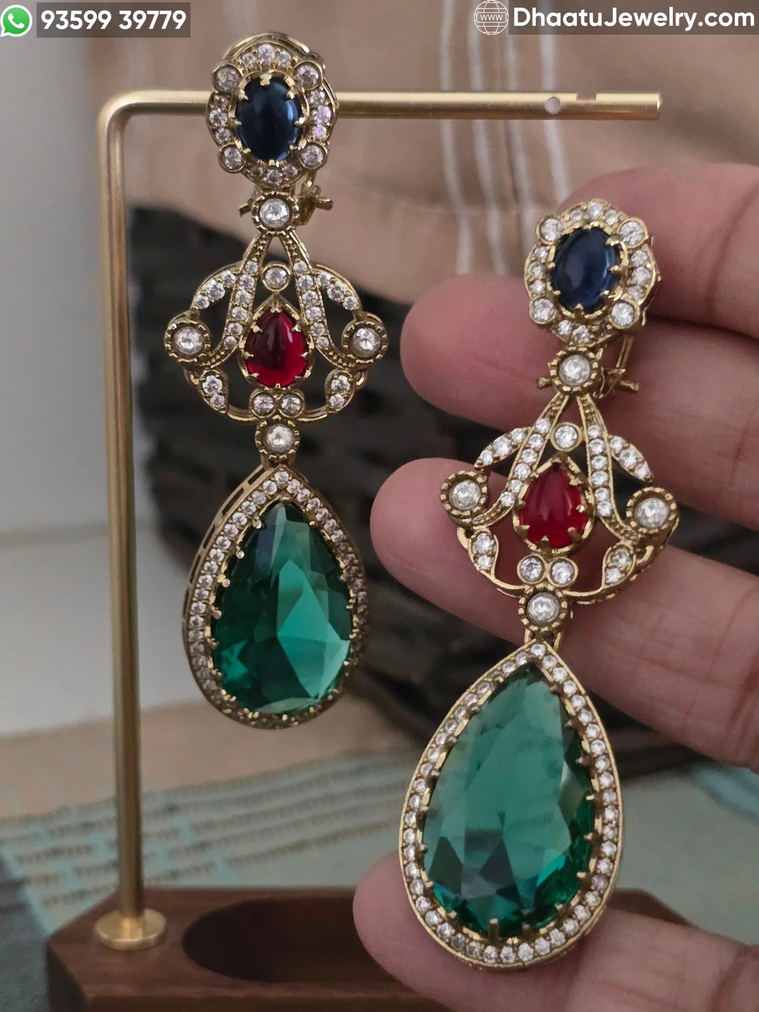 Antique Mehendi Plated Moissanite & Multicolor Doublet Stone Drop Earrings - Rivaayat Collection