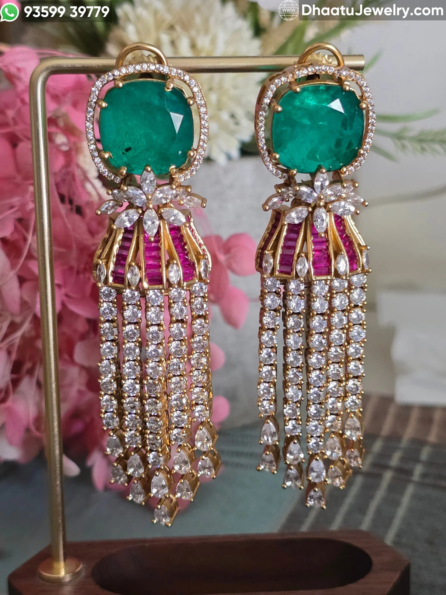 Antique Mehendi Plated Moissanite Tassel Earrings with Colored Doublet Stones