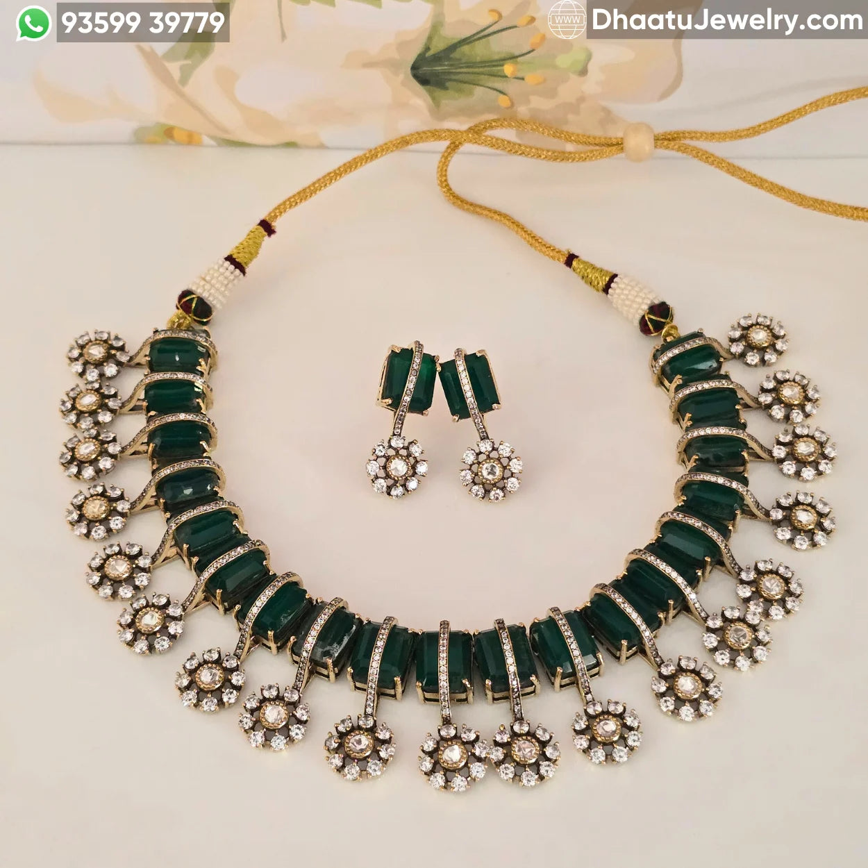 Handcrafted Kundan & Moissanite Choker Necklace Set with Emerald & Ruby Monalisa Stones