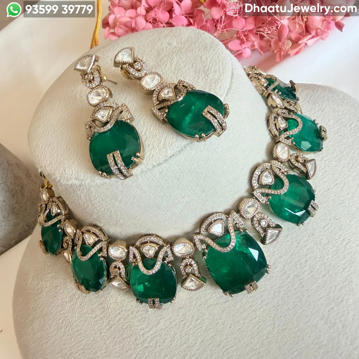 Handcrafted Kundan & Polki Meenakari Choker Set with Semi-Precious Stone Droplets