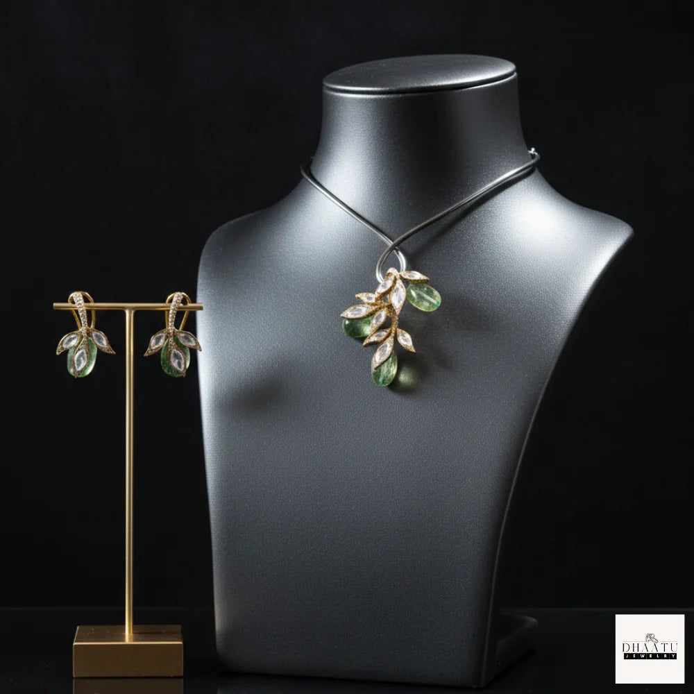 Handcrafted Kundan Leaf Motif Hasli Torque Necklace & Earring Set – 6 Colors