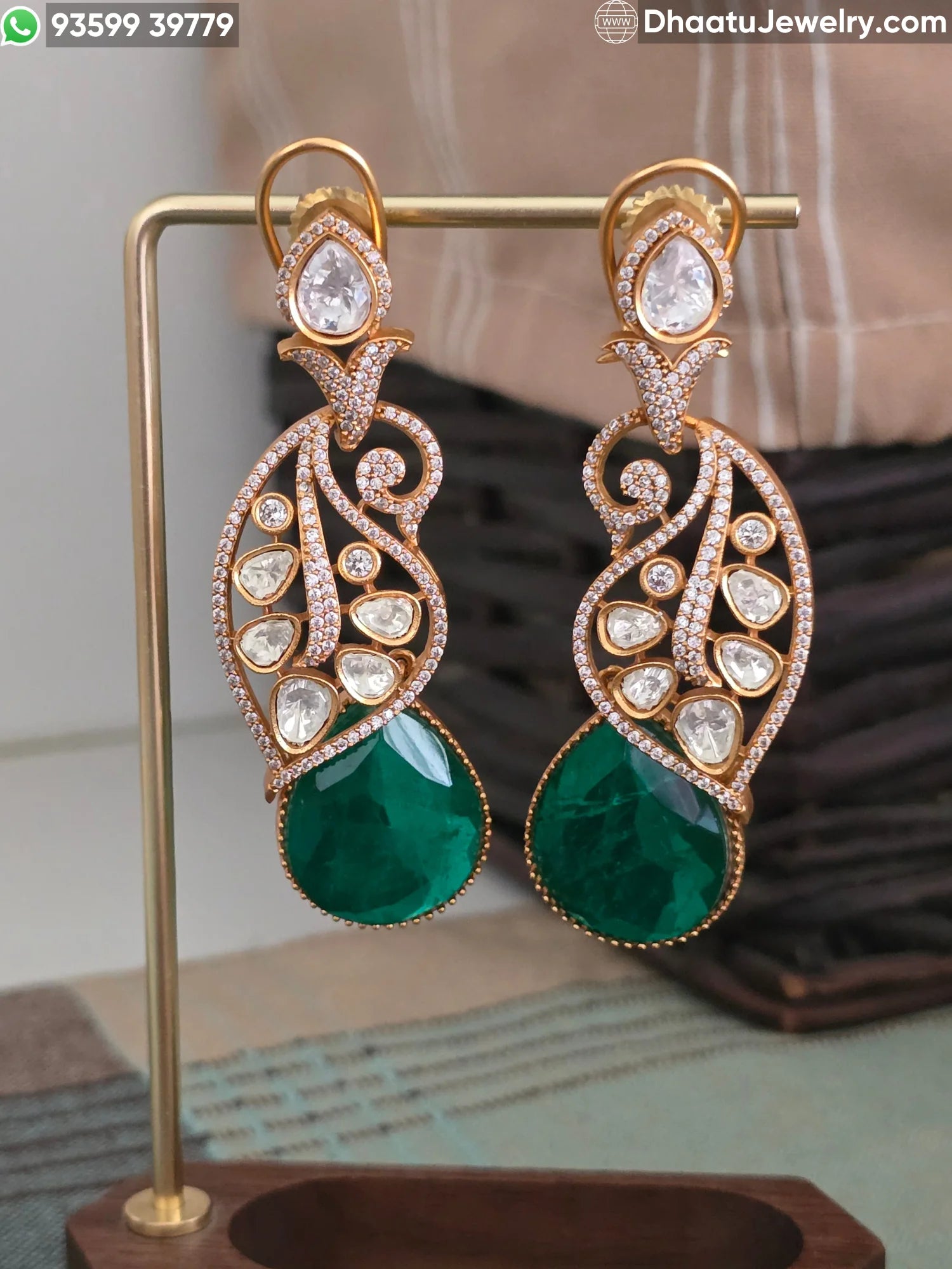 Handcrafted Paisley Kundan & Moissanite Drop Earrings with Semi-Precious Colored Doublets in Antique Mehendi Plating