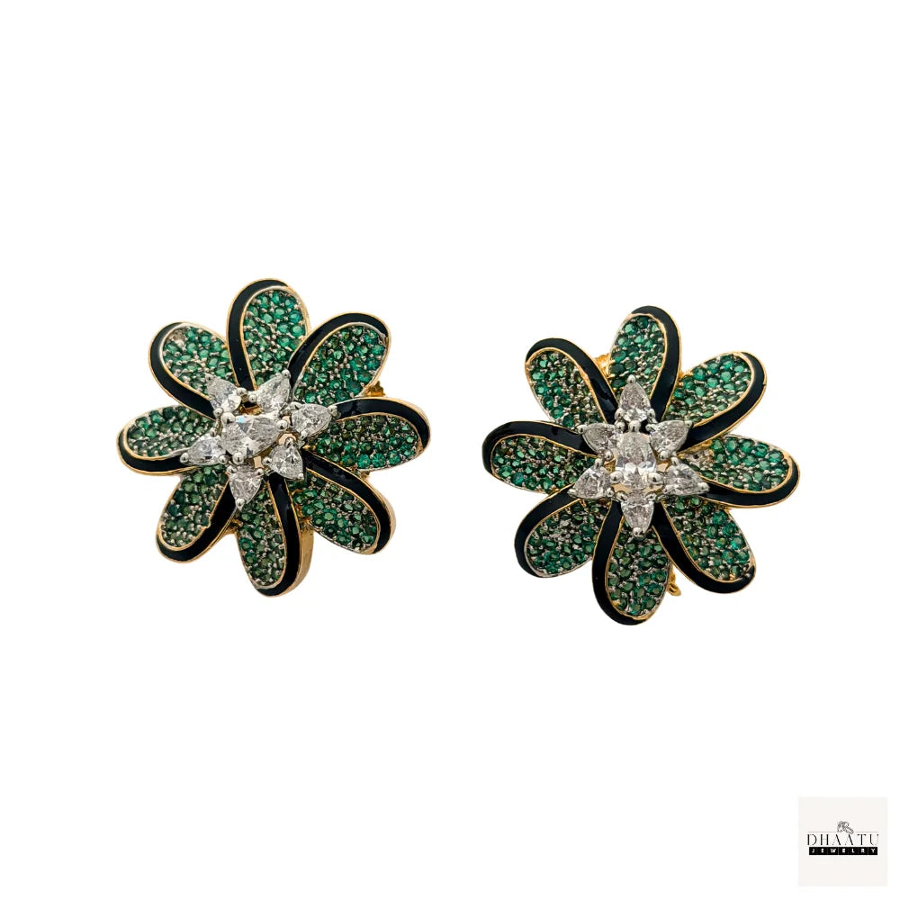 Lumina Enamel-Edged Crystal Floral Stud Earrings | Gold-Plated Statement Jewelry