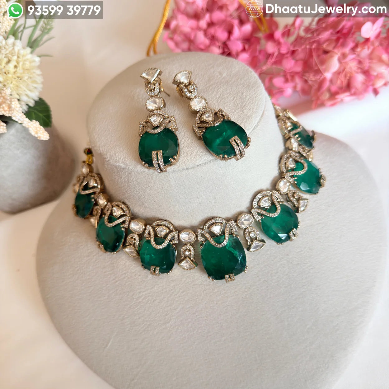 Handcrafted Kundan & Polki Meenakari Choker Set with Semi-Precious Stone Droplets