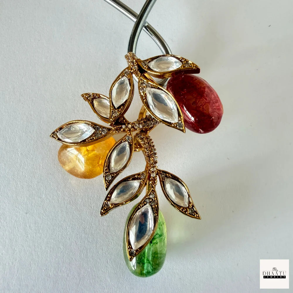 Handcrafted Kundan Leaf Motif Hasli Torque Necklace & Earring Set – 6 Colors