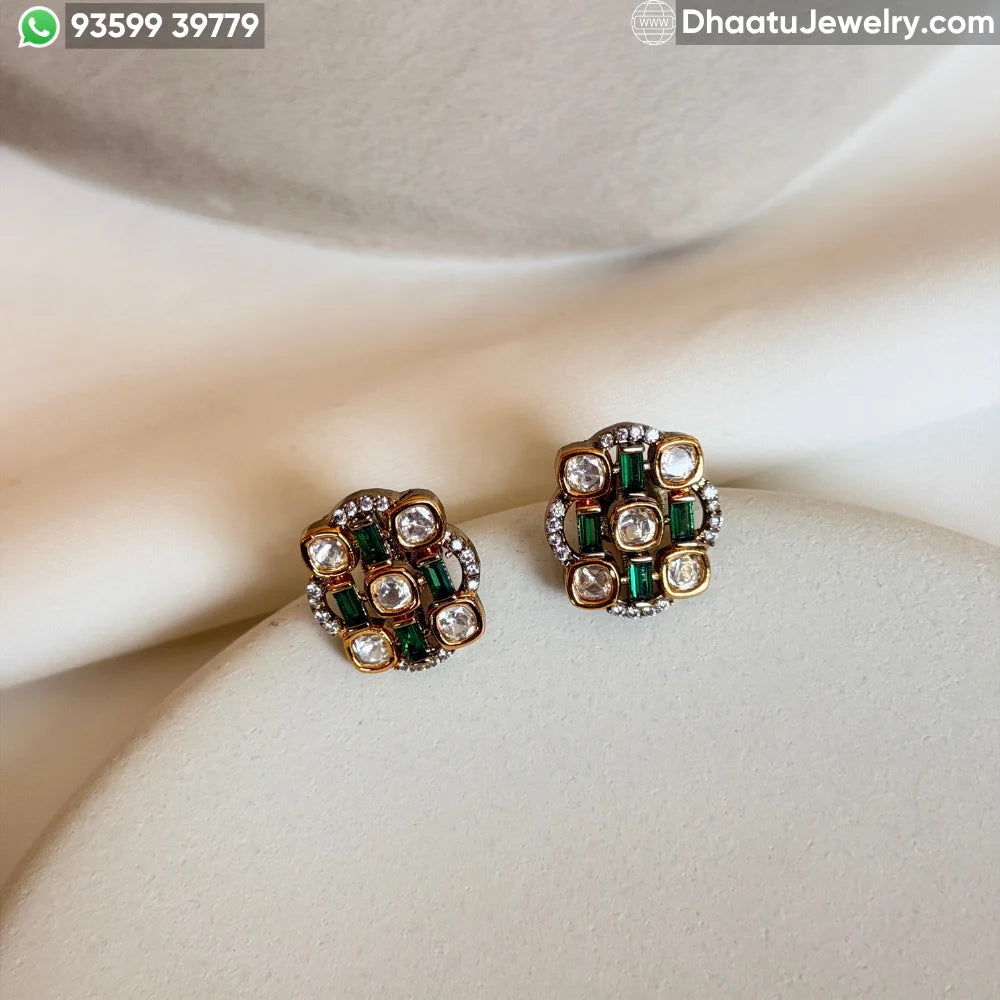 Handcrafted Real Polki and Moissanite Choker Set with Ruby & Emerald Baguettes – Adjustable Bridal Necklace and Stud Earrings Set