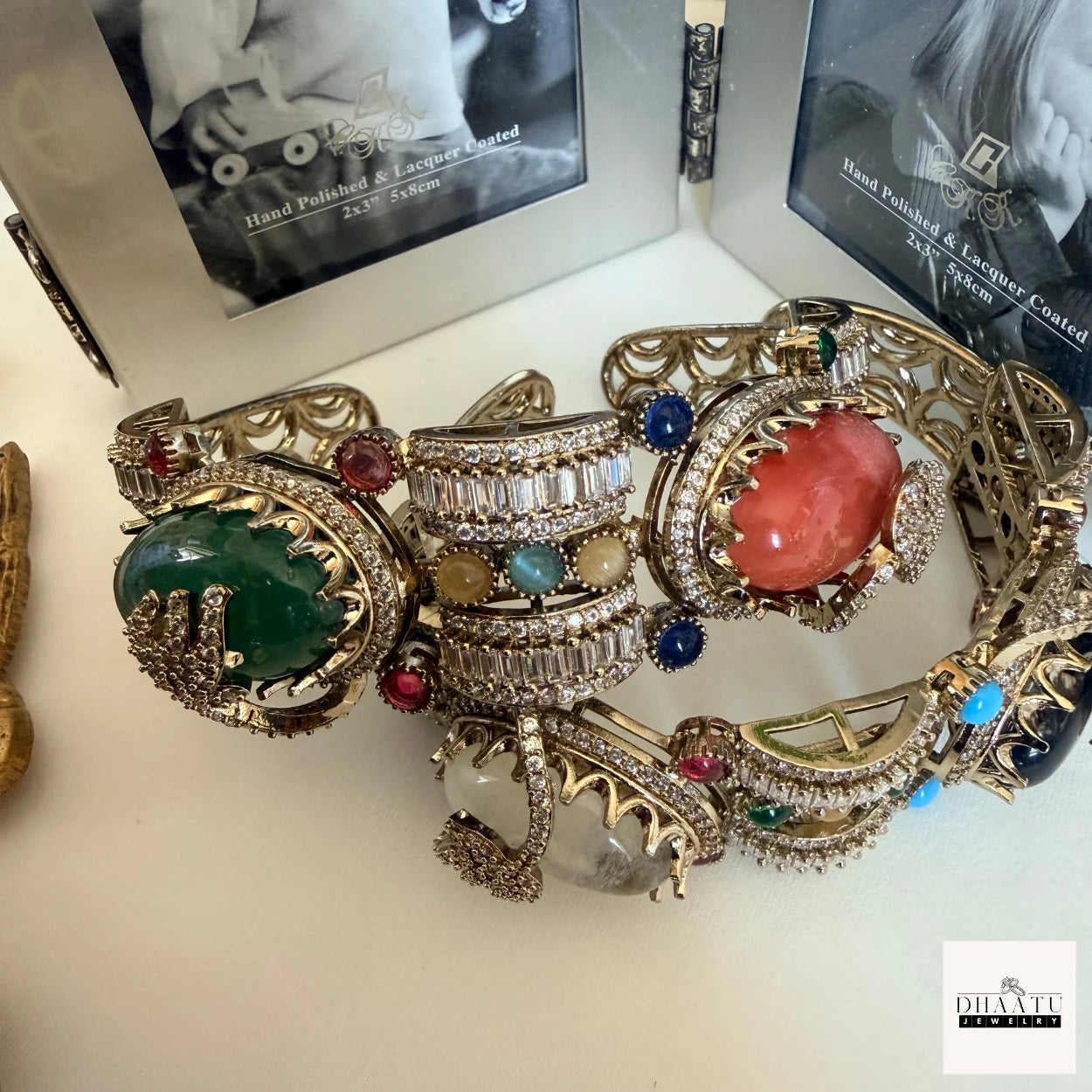 Rivaayat Antique Victorian Brass Cuff Bracelet with Multi-Color Doublet Stones