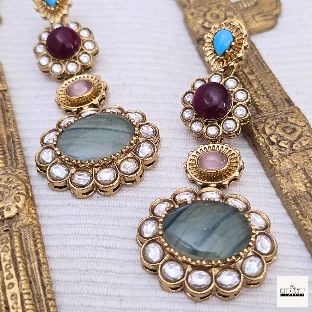 Statement Kundan Polki & Multi-Stone Drop Earrings | Ethnic Indian Danglers