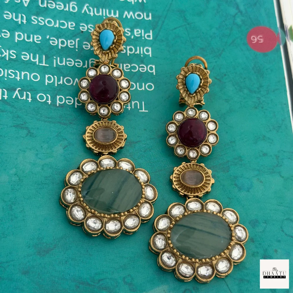 Statement Kundan Polki & Multi-Stone Drop Earrings | Ethnic Indian Danglers