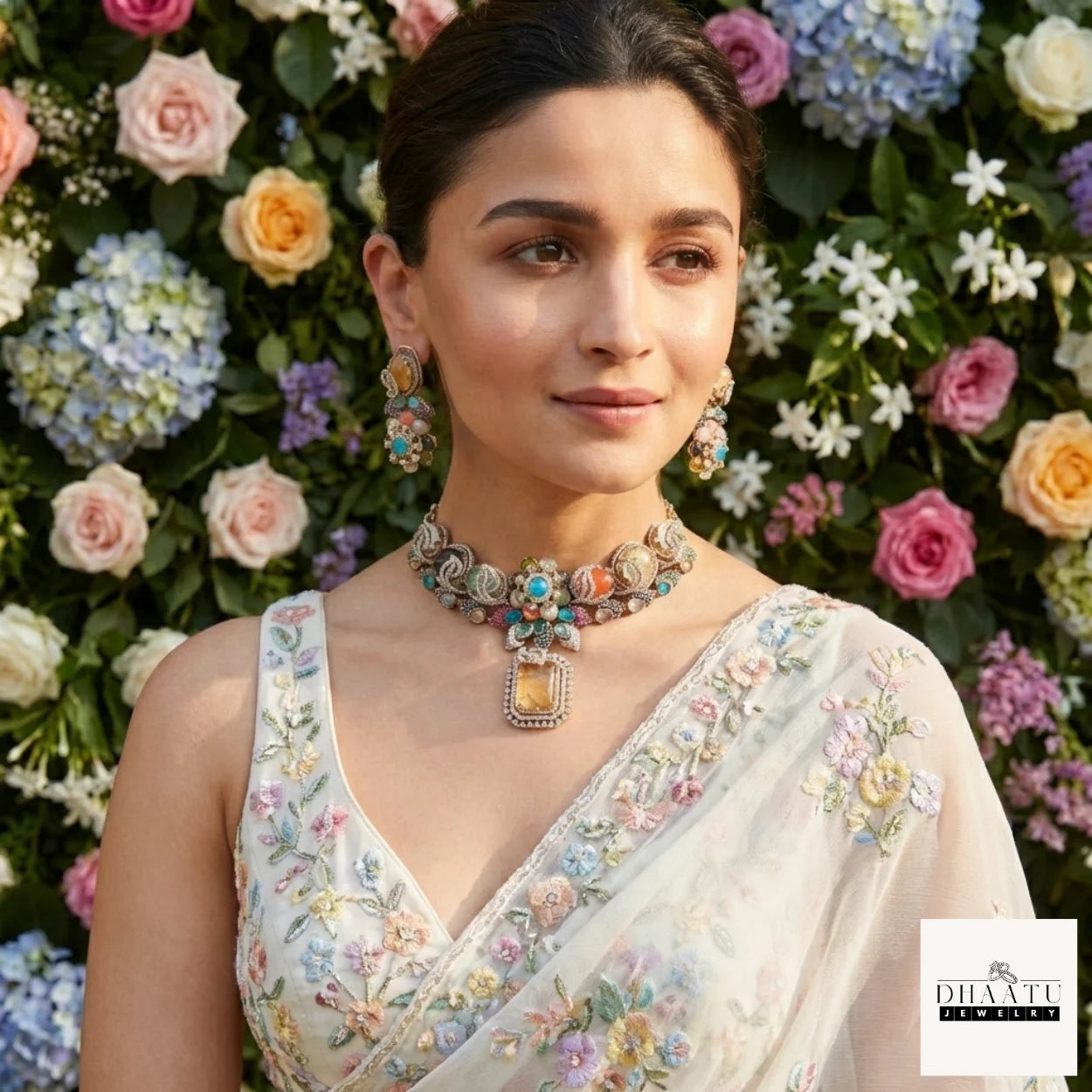 Rivaayat Antique Victorian Choker Set with Multi-Color Doublet Stones & Matching Earrings