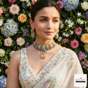 Rivaayat Antique Victorian Choker Set with Multi-Color Doublet Stones & Matching Earrings