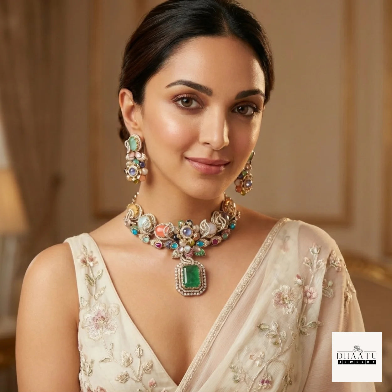 Rivaayat Antique Victorian Choker Set with Multi-Color Doublet Stones & Matching Earrings