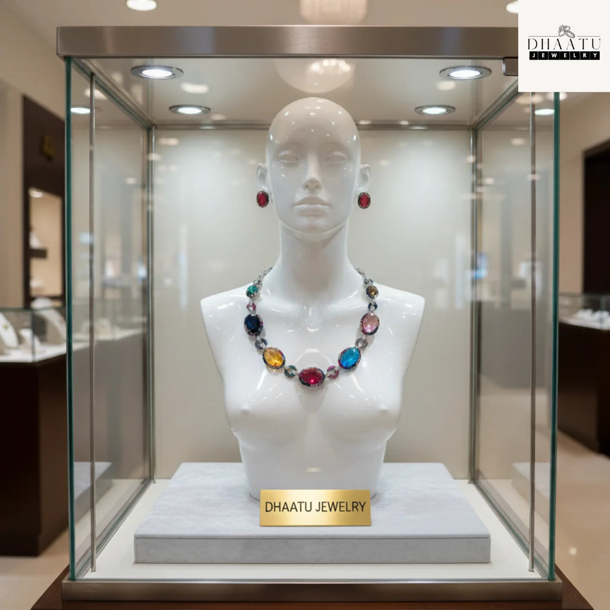 Fire & Ice Multi-Color Gemstone Necklace & Stud Earrings Set | Artificial Diamond & Colorful Stone Jewelry