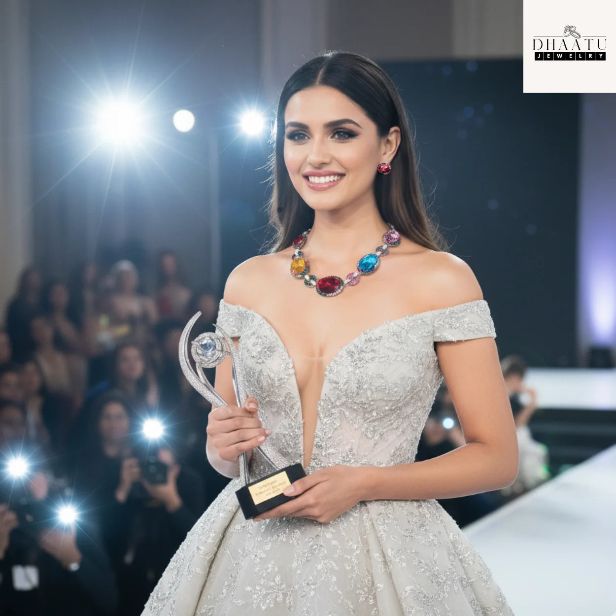 Fire & Ice Multi-Color Gemstone Necklace & Stud Earrings Set | Artificial Diamond & Colorful Stone Jewelry