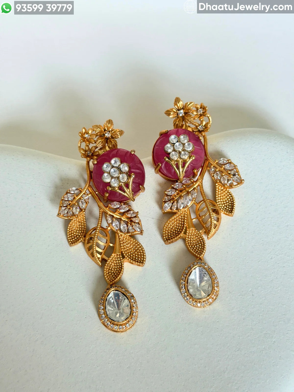 Gold-Finished Brass Floral Kundan & Pearl Layered Necklace Set with Matching Earrings