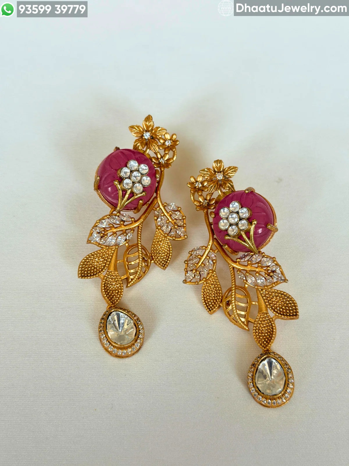 Gold-Finished Brass Floral Kundan & Pearl Layered Necklace Set with Matching Earrings