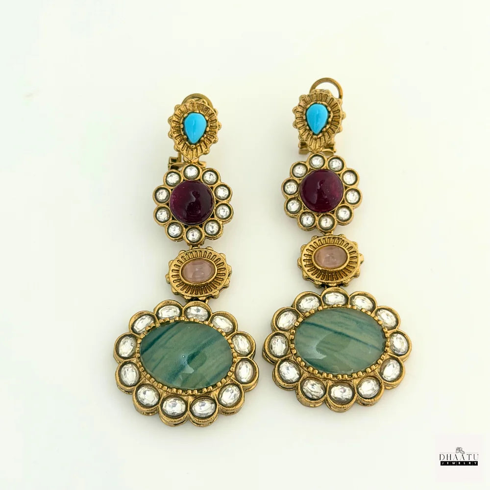 Statement Kundan Polki & Multi-Stone Drop Earrings | Ethnic Indian Danglers