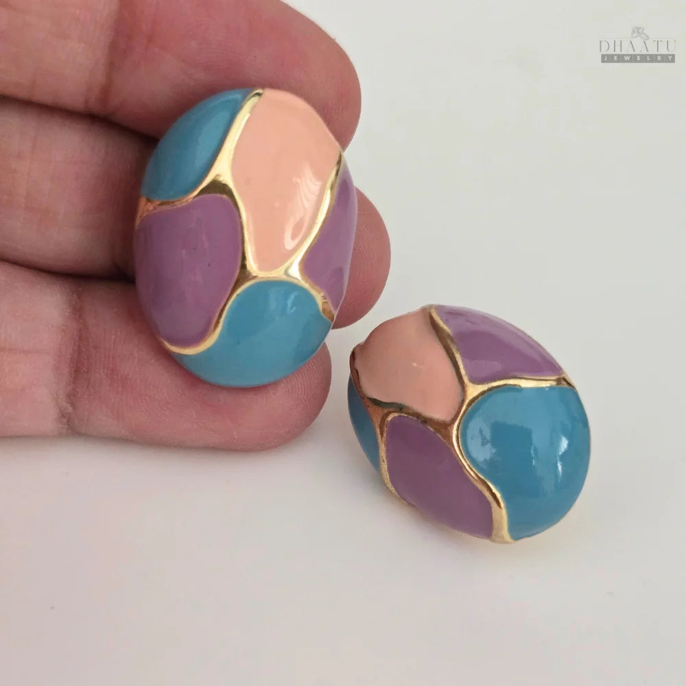Geometric Enamel Studs - Multi Color With Gold Accents