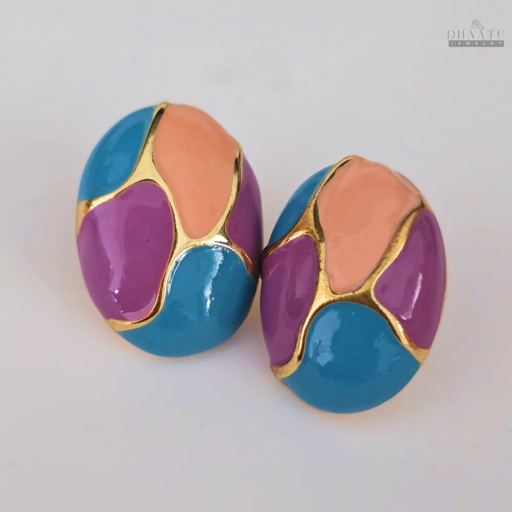 Geometric Enamel Studs - Multi Color With Gold Accents