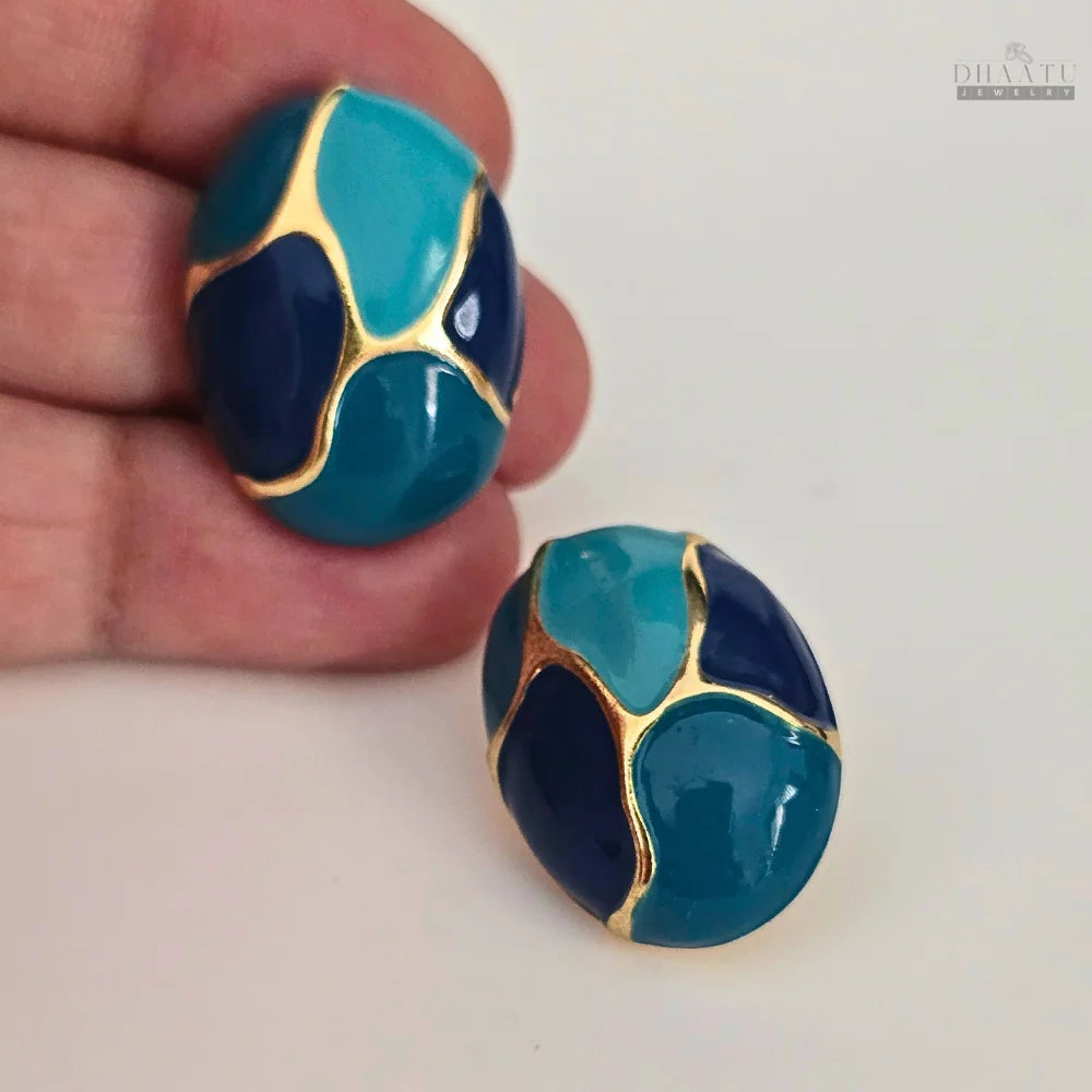 Geometric Enamel Studs - Multi Color With Gold Accents