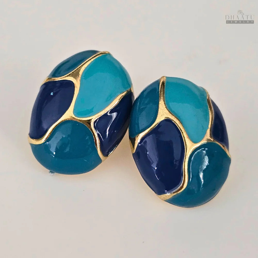 Geometric Enamel Studs - Multi Color With Gold Accents