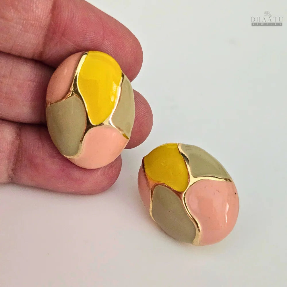 Geometric Enamel Studs - Multi Color With Gold Accents