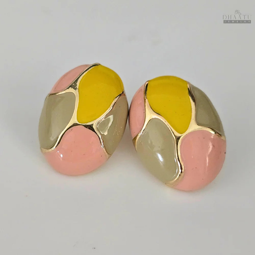 Geometric Enamel Studs - Multi Color With Gold Accents