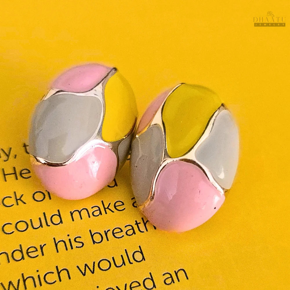 Geometric Enamel Studs - Multi Color With Gold Accents