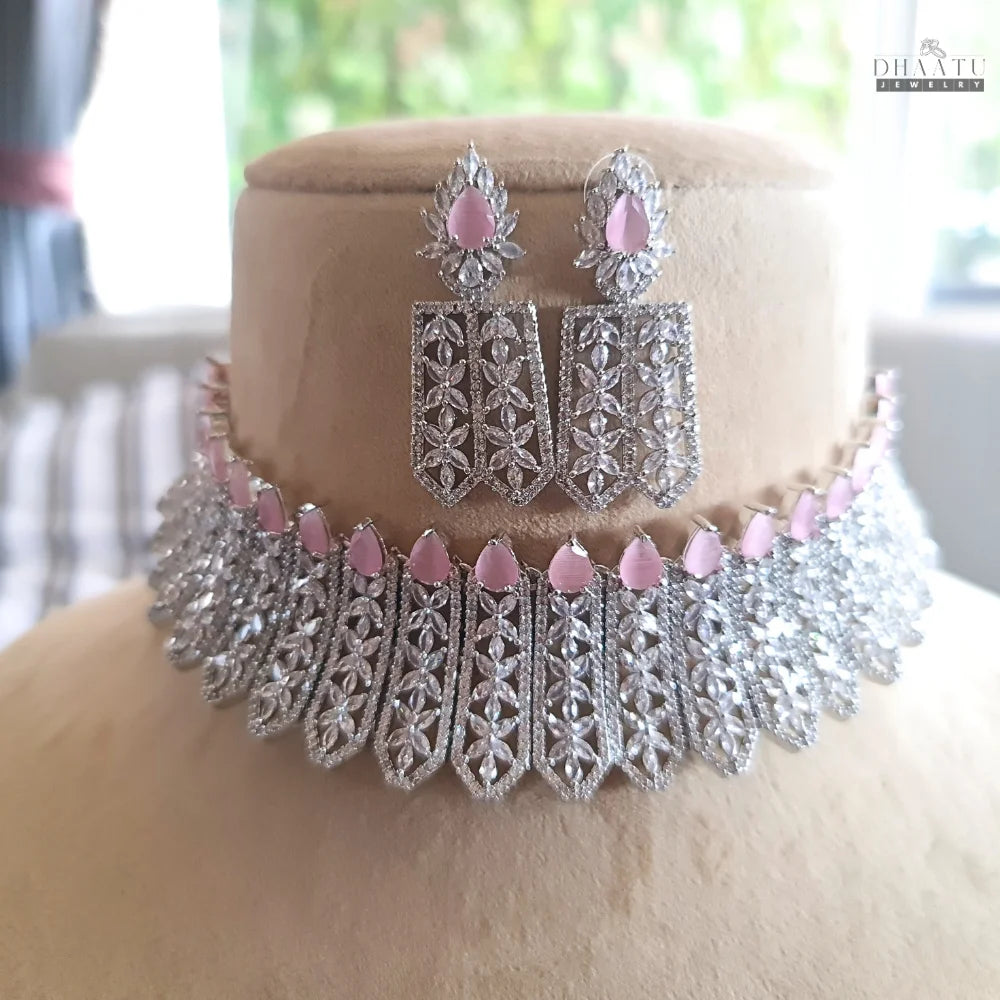 Glamorous CZ & Pastel Pink Gem Choker