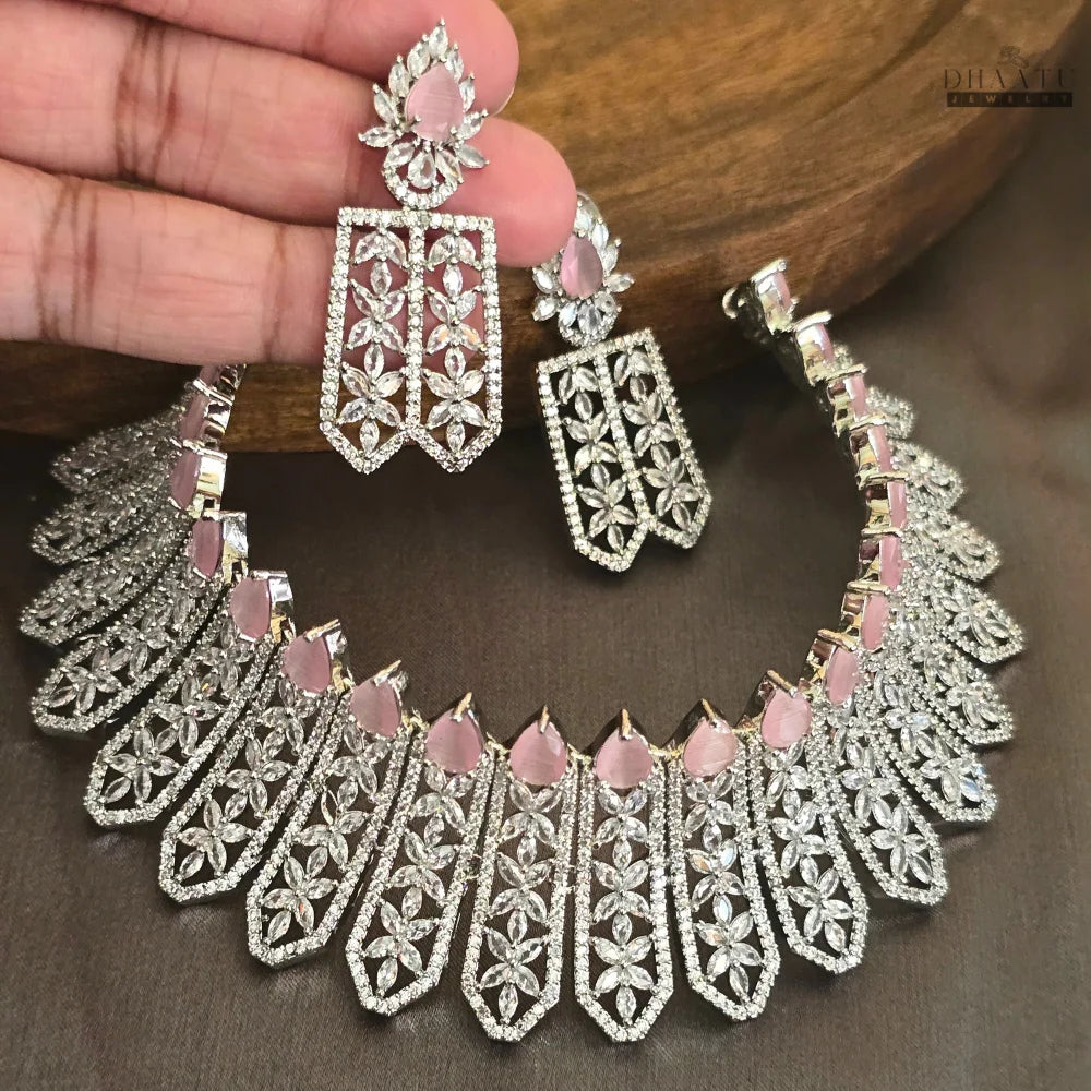 Glamorous CZ & Pastel Pink Gem Choker