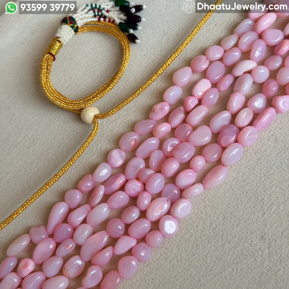 Natural Pink Opal 6-Layer Beaded Choker Necklace - 4.5cm Wide Adjustable Statement Jewelry