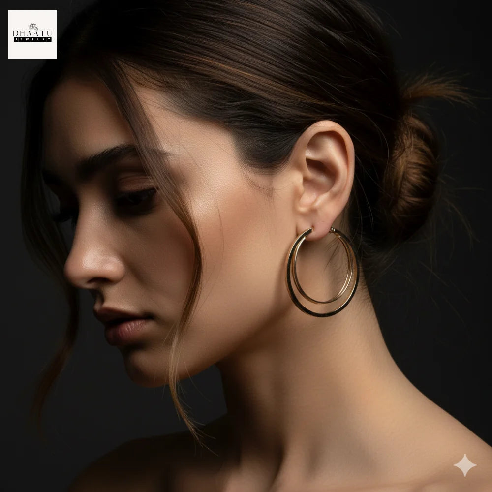 Chic Double Layer Hoop Earrings - Anti-Tarnish, Hypoallergenic (Gold/Silver, 3 Sizes: 5cm, 4cm, 3cm)