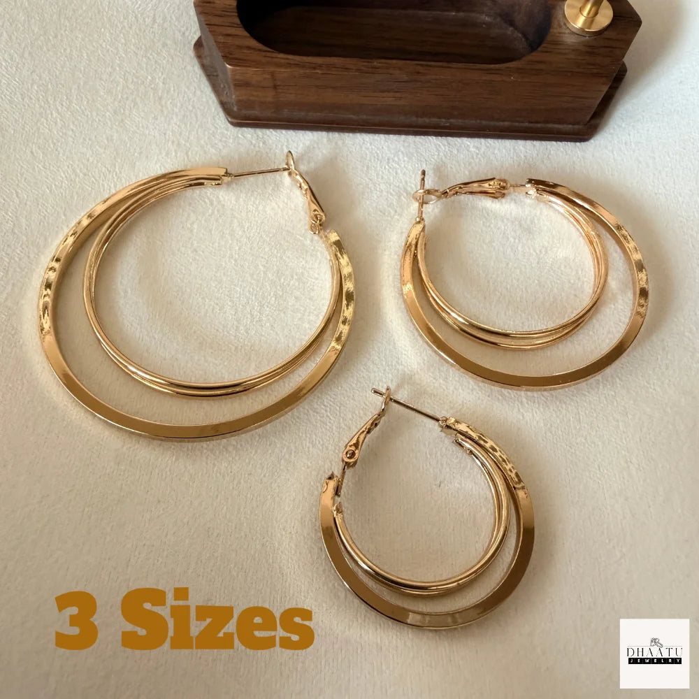 Chic Double Layer Hoop Earrings - Anti-Tarnish, Hypoallergenic (Gold/Silver, 3 Sizes: 5cm, 4cm, 3cm)