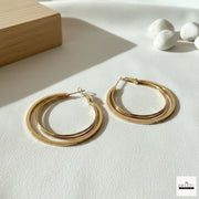 Chic Double Layer Hoop Earrings - Anti-Tarnish, Hypoallergenic (Gold/Silver, 3 Sizes: 5cm, 4cm, 3cm)