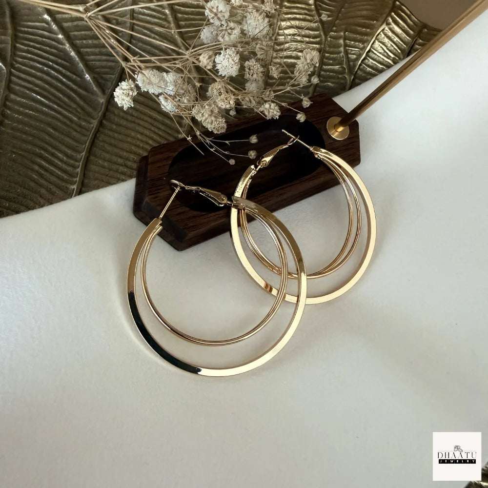 Chic Double Layer Hoop Earrings - Anti-Tarnish, Hypoallergenic (Gold/Silver, 3 Sizes: 5cm, 4cm, 3cm)