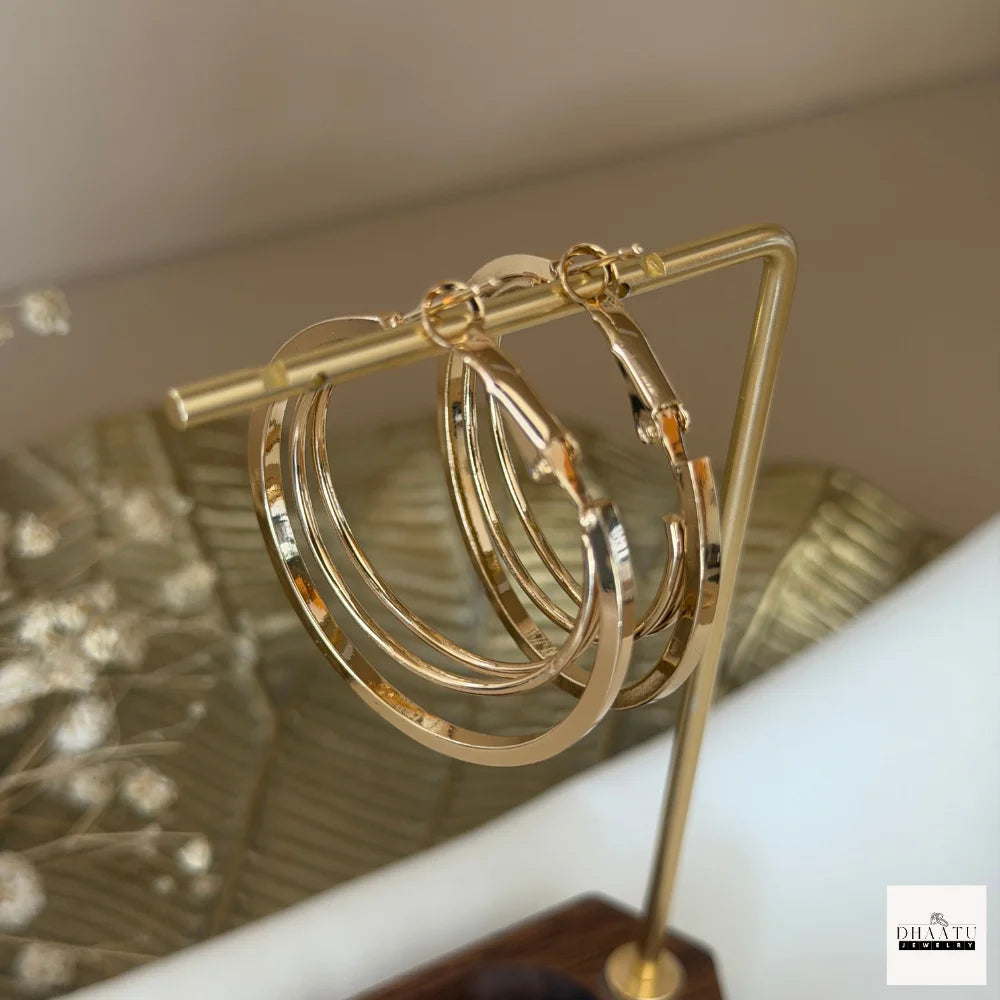 Chic Double Layer Hoop Earrings - Anti-Tarnish, Hypoallergenic (Gold/Silver, 3 Sizes: 5cm, 4cm, 3cm)