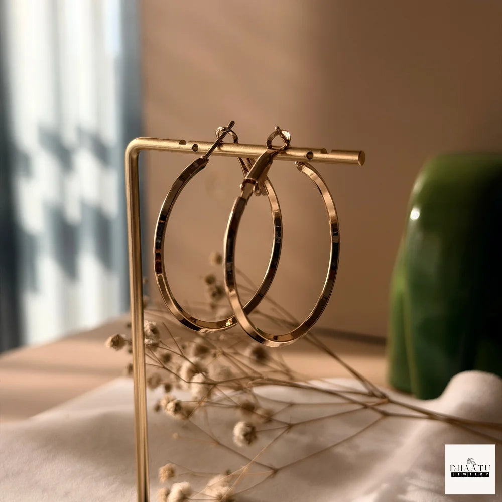 Classic Flat Edge Hoop Earrings for Women - Anti-Tarnish, Hypoallergenic (Gold & Silver, 4cm & 5cm)