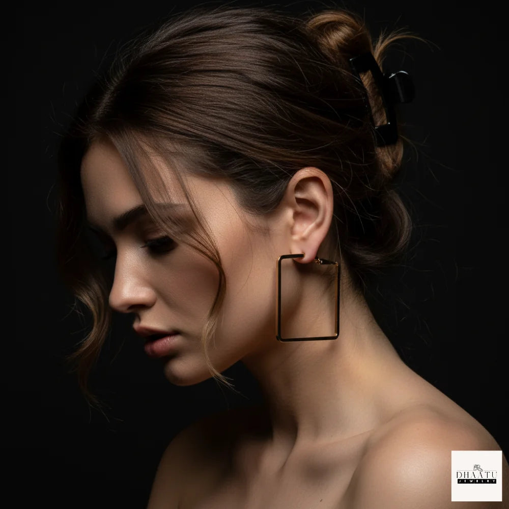 Modern Geometric Square Hoop Earrings (Anti tarnish) – Minimalist Gold & Silver Tone Statement Jewelry