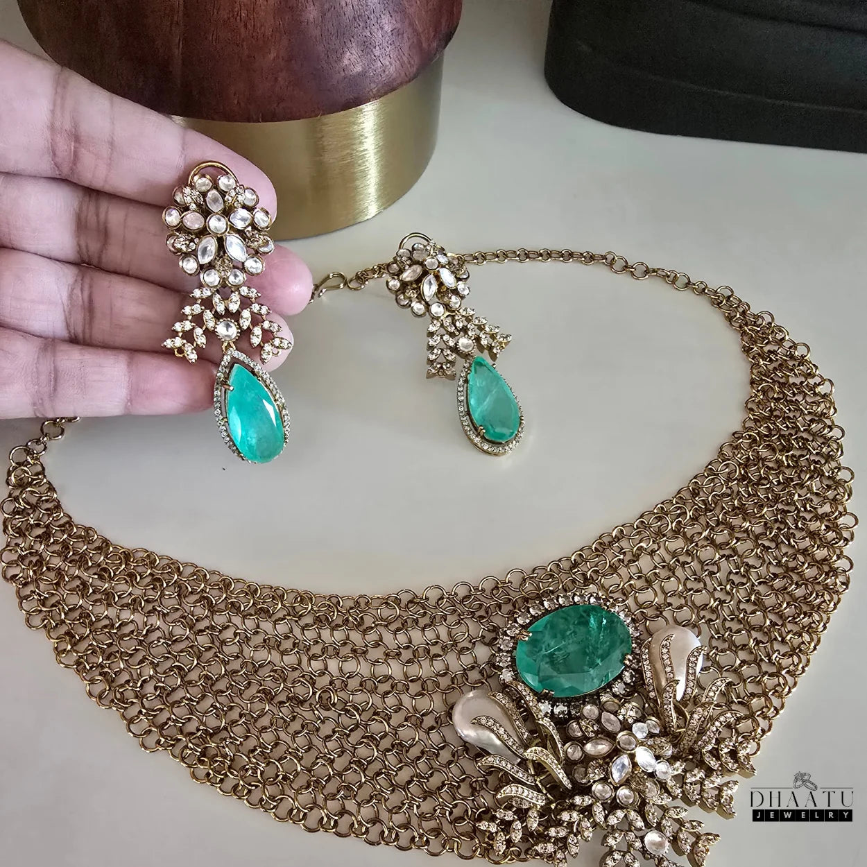Exquisite Bridal Choker Necklace Set with Kundan & Baroque Pearls & Dangler Earrings | Black or Gold finish | 6 Variants
