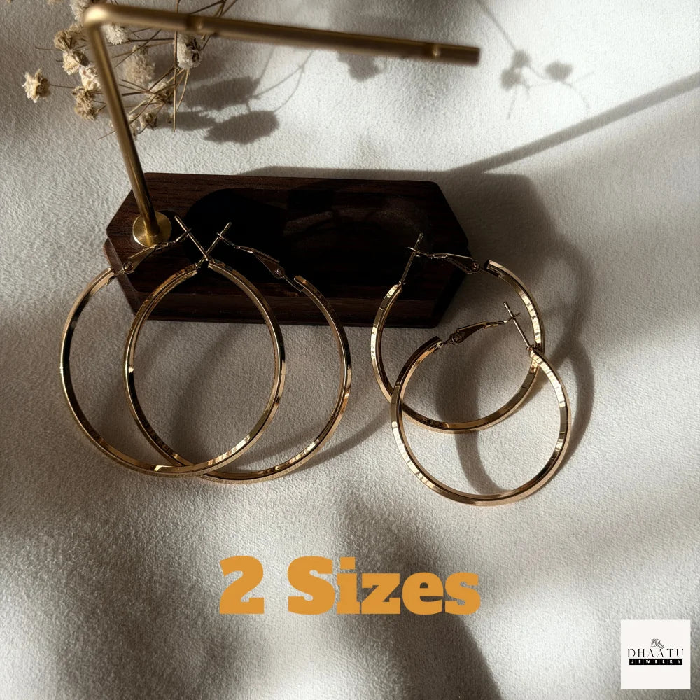 Classic Flat Edge Hoop Earrings for Women - Anti-Tarnish, Hypoallergenic (Gold & Silver, 4cm & 5cm)