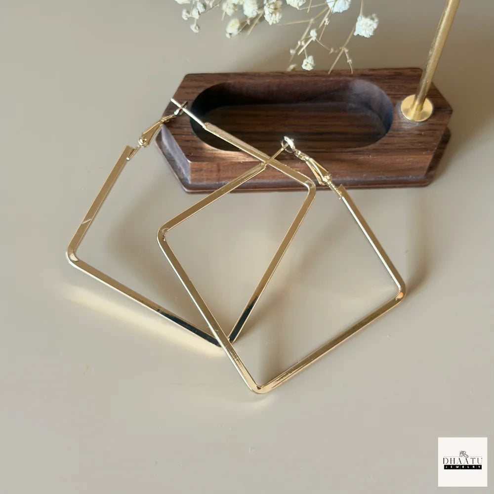 Modern Geometric Square Hoop Earrings (Anti tarnish) – Minimalist Gold & Silver Tone Statement Jewelry