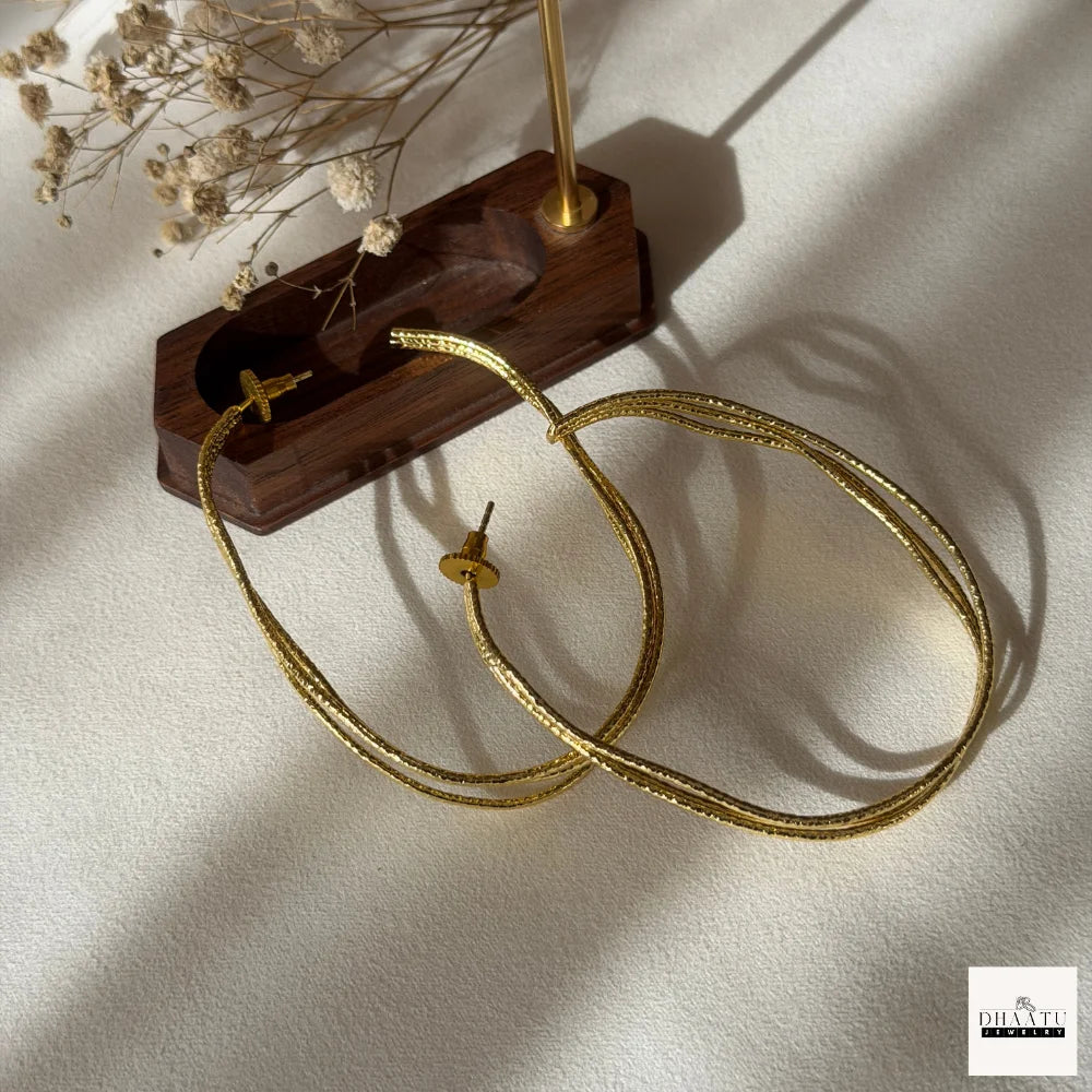 Triple Strand Gold Plated Hoop Earrings - Dhaatu's Textured Brass Hoops