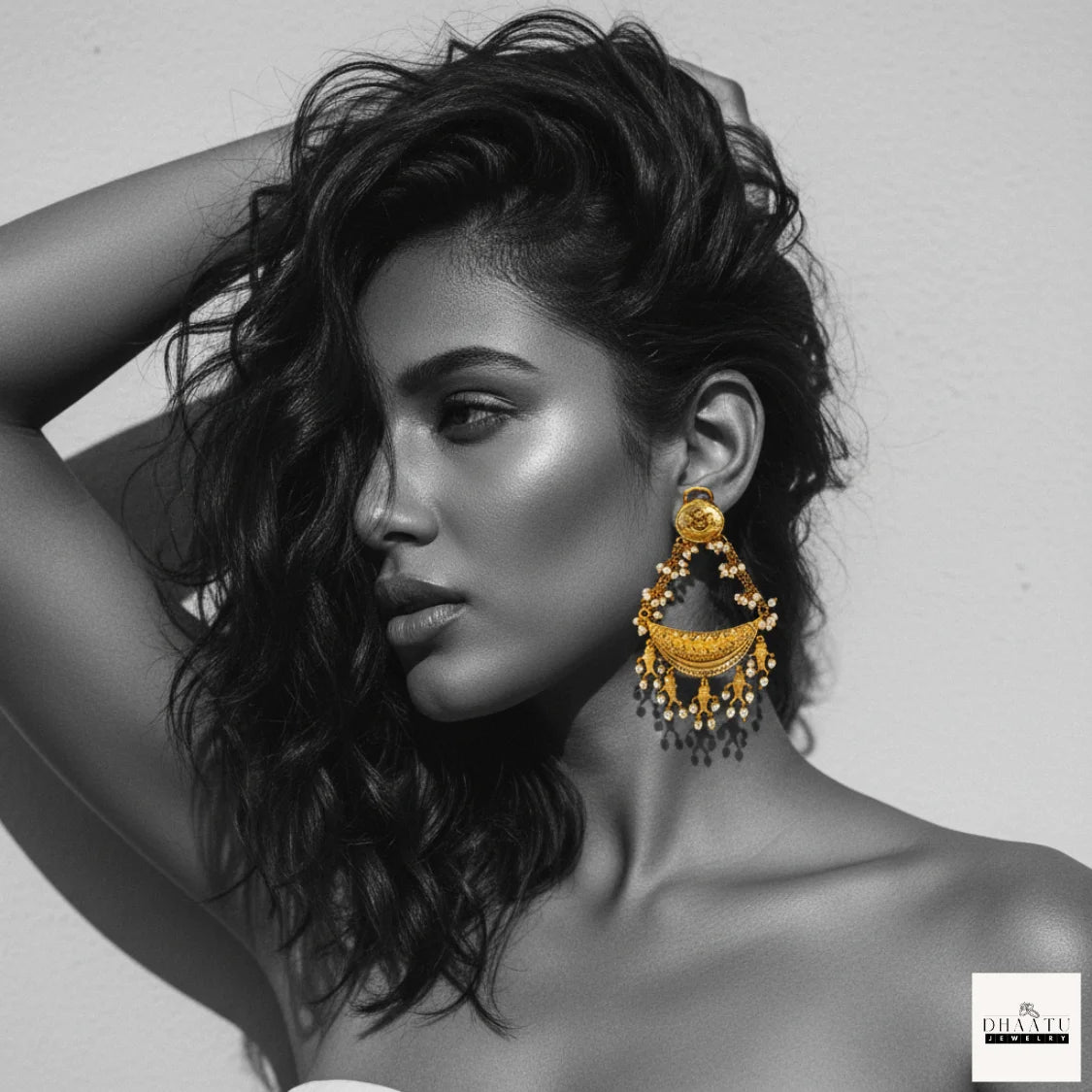 Antique Gold Plated Chandbali Earrings with Pearl Drops | Traditional Indian Style Jewelry