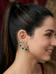 Premium Gold Plated Floral Ear Cuff Earrings with Ruby and Emerald Gemstones – Full Ear Wrap with Adjustable Cartilage Clasp